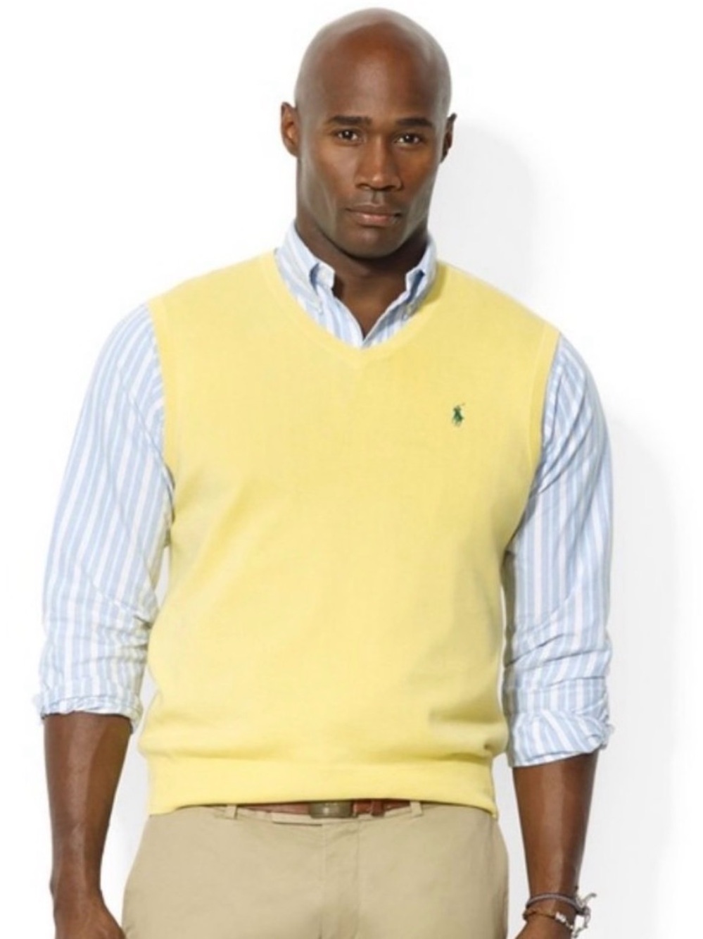Polo Ralph Lauren Sleeveless Sweater Vest 100% Cotton Mens Large Yellow